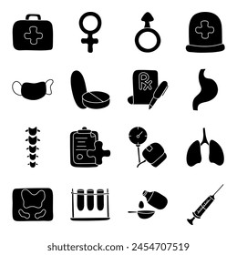 Conjunto de iconos sólidos de asistencia sanitaria

