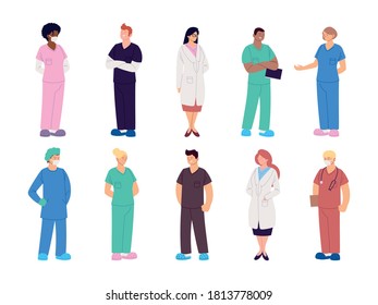 set of healthcare workers, doctors and nurses vector illustration design