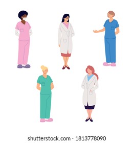 set of healthcare workers, doctors and nurses vector illustration design