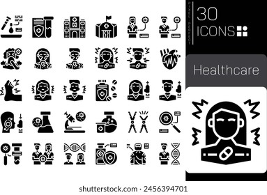 Set of Healthcare2 Solid icons in linear style. User opinion and survey. Solid icon collection. Conceptual pictogram and infographic.
