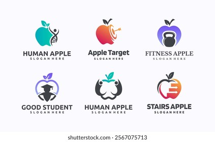 Set of healthy apple logo design templates. Creative modern vector symbol.