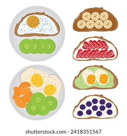 set of healthy breakfast toast food illustration