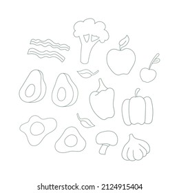 Set of healthy breakfast vector outline food