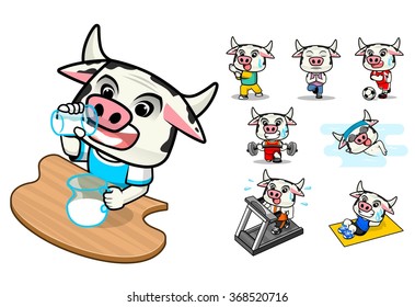 Set of Healthy Cow Cartoon Character Vector Illustration