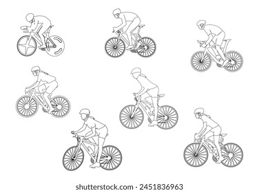 Set of healthy cycling line drawings vector Simple line vector