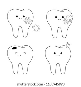 set of healthy and diseased teeth. concept of caries and its treatment.