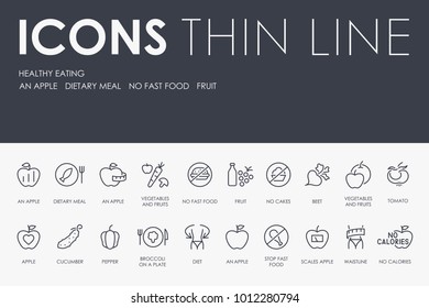 Set of HEALTHY EATING Thin Line Vector Icons and Pictograms