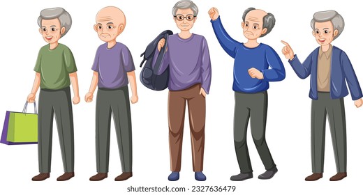 Conjunto de ilustraciones saludables de hombres mayores
