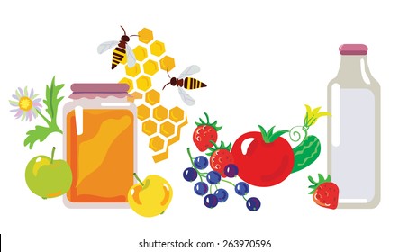 set of healthy food