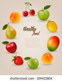 Conjunto de alimentos saludables. Vector.