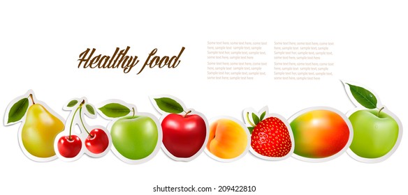 Set of healthy food fruit. Vector.