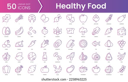 Set of healthy food icons. Gradient style icon bundle. Vector Illustration