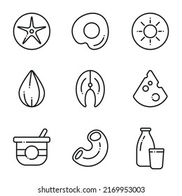 A set of healthy food icons. Line icons on white background