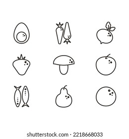 Set of healthy food icons in line ar
