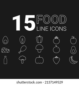 Set of healthy food icons with white outline without color