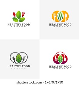 Set of Healthy Food Logo Design Template, Food with leaf logo design concept vector, Icon Symbol