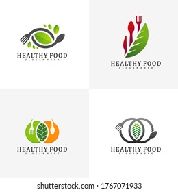 Set of Healthy Food Logo Design Template, Food with leaf logo design concept vector, Icon Symbol
