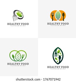Set of Healthy Food Logo Design Template, Food with leaf logo design concept vector, Icon Symbol