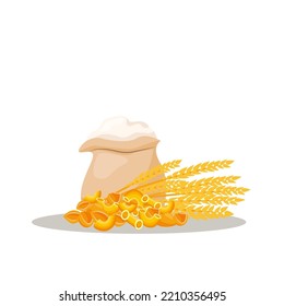Set of healthy food macronutrients. Carbs presented by food products pasta, flour, cereals.Vector illustration of nutrition categories. Balanced nutrition