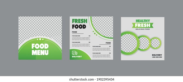 Set Of Healthy Food Social Media Post, Restaurant Social Media Post, Food Delivery Poster Vector Template