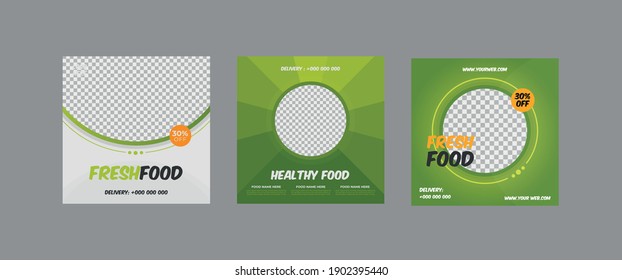 Set Of Healthy Food Social Media Post, Restaurant Social Media Post, Food Delivery Poster Vector Template