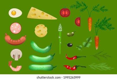 A set of healthy foods for a nutritious diet. Vector