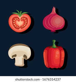 set of healthy and fresh vegetables vector illustration design