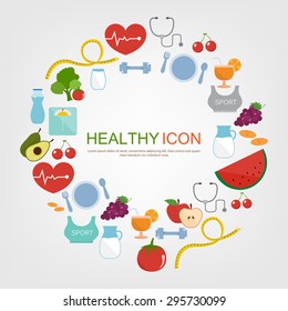 set of healthy icon food and drink background