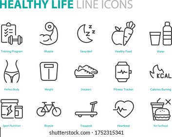 set of healthy life icons, fitness, sym, workout