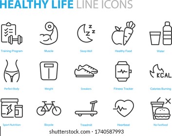 set of healthy life icons, health, fitness, workout, gym