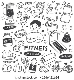 Set of Healthy Lifestyle in doodle style illustration