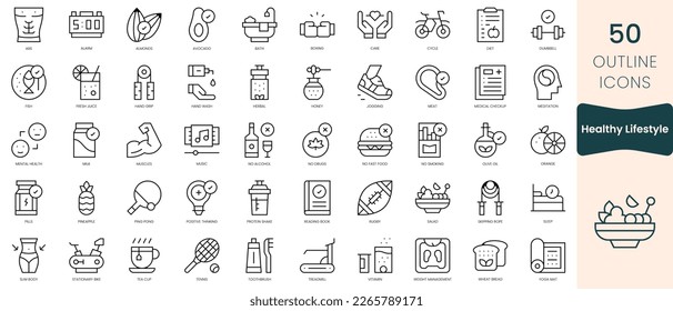 Set of healthy lifestyle icons. Thin linear style icons Pack. Vector Illustration