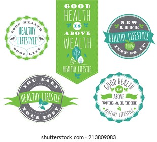 Set of Healthy Lifestyle Labels and Signs With Retro Typography.