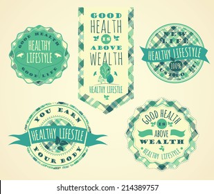 Set of Healthy Lifestyle Labels and Signs With Retro Typography. 