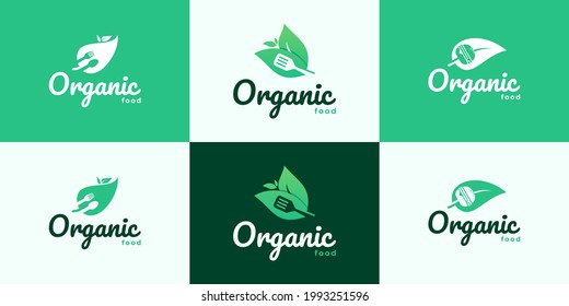 set of Healthy Organic eco vegetarian food Logo, vegetables Logotype