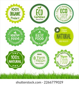 Set of healthy organic farm fresh product badges  