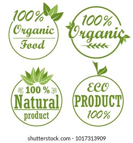 Set of healthy organic food labels and high quality product badges. Natural product, 100% organic and eco icons. Vector