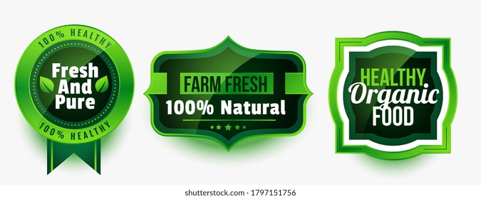 set of healthy organic pure food labels or stickers