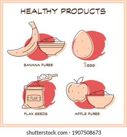 Set Of Healthy Products. Flaxseed,  Egg, Apple, Banana. Vegeterian Ingredients