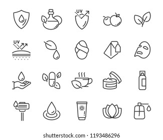 set of healthy skin care  icons, such as, mask,sun block, skin care,