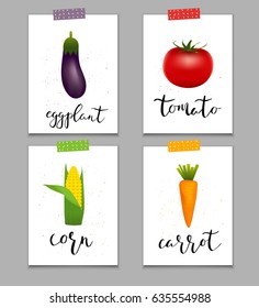 Set of healthy sticker vegetables. Collection of quality vector illustration about diet, eco food, benefits of vegan and nutrition concept.