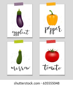 Set of healthy sticker vegetables. Collection of quality vector illustration about diet, eco food, benefits of vegan and nutrition concept.