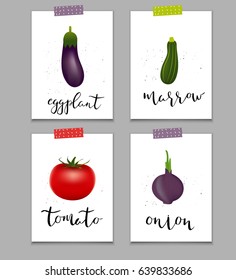 Set of healthy sticker vegetables. Collection of quality vector illustration about diet, eco food, benefits of vegan and nutrition concept.