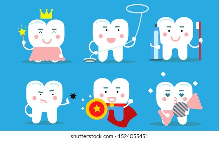 Set Of Healthy Teeth Concept Vector Illustrations Cartoon Characters