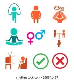 Set of Healthy and unhealthy behavior for medical in simple flat icon