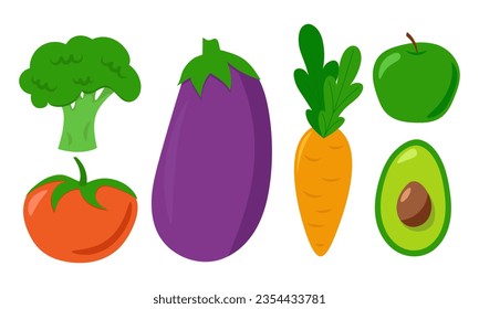 Set of healthy vegetables. Bright useful products. Vector illustration of vitamins