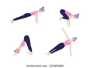 set healthy woman doing exercise