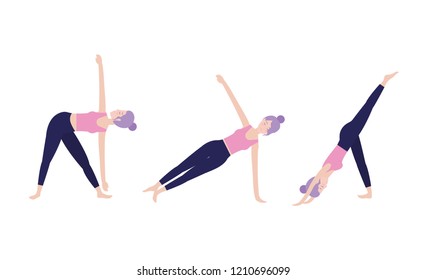 set healthy woman practice exercise
