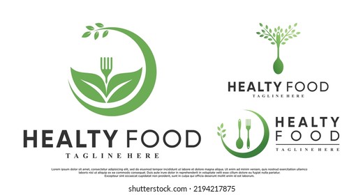 Set of healty food logo design with creative concept Premium Vector