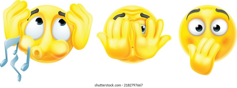 A set of hear, see, speak no evil emoticon face cartoon icons 